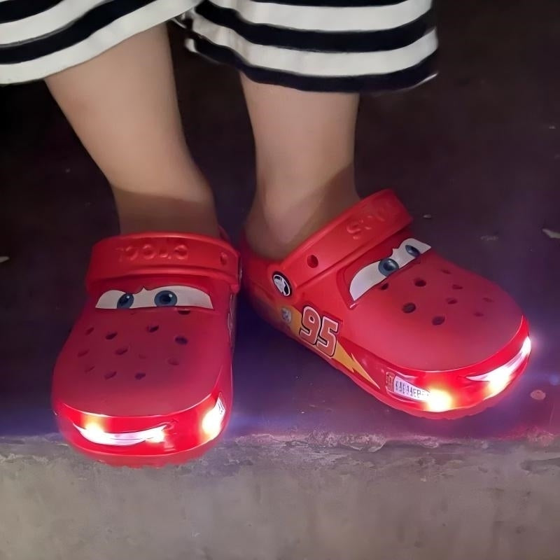 (Genuine) Kids Lightning McQueen Racing LED Clogs | Comfortable Non-Slip Sandals for Boys & Girls